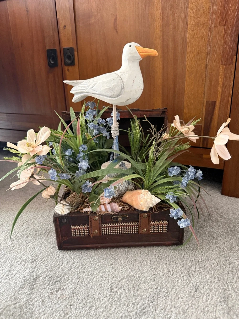 Coastal White Seagull Floral Chest Accent